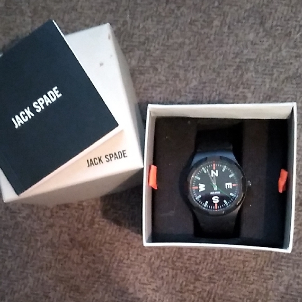Jack Spade Black Compass-Style Dial Watch with Orange Accents